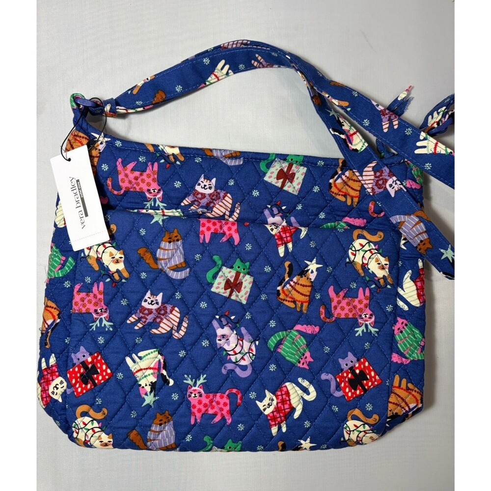VERA BRADLEY Essential XL Crossbody Hipster Catnip Christmas Cats Cat Blue NWT